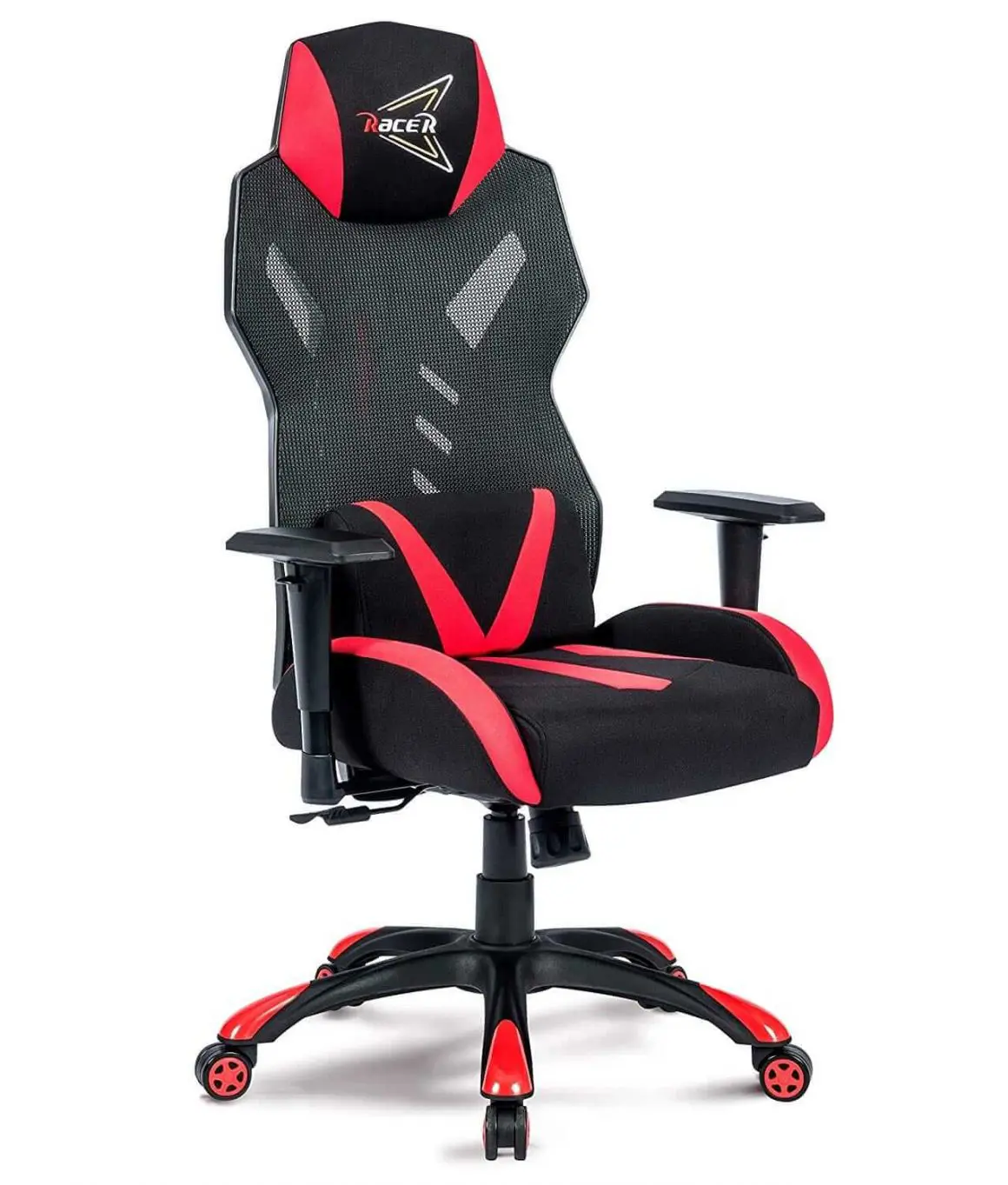 Adjustable Swivel Gaming Chair with LED Lights and Remote-Red - Color: Red